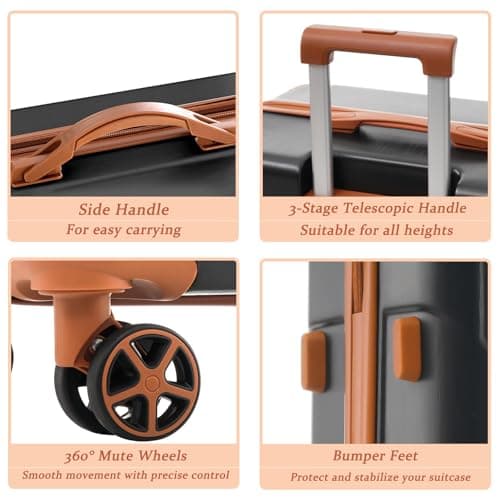 Merax Luggage Sets 3 Piece Hardshell 8 Spinner Wheels Lightweight Suitcase Corner Guards Travel Luggage (Black brown 20IN 24IN 28IN)