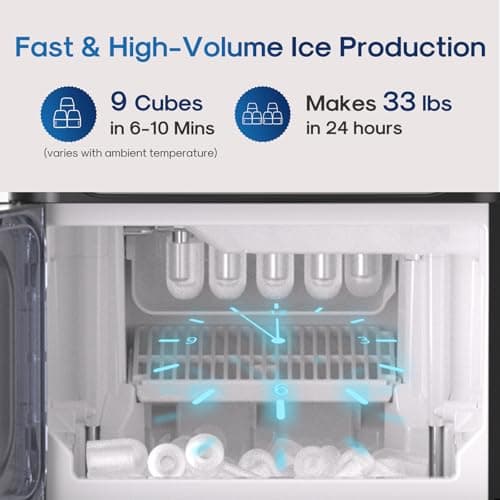 ICEPURE Water Cooler Dispenser with Build-in Ice Maker, Hot and Cold Water Dispenser with Bullet Ice Maker, 33lbs/24H, Child-Lock,Top Loading