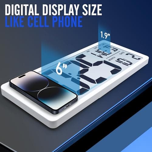 Large Digital (6" Numbers) Wall Clock Battery Operated, 18.4" Walll Clock Display with Day, Date & Temperature, Large Wall Clock for Bedroom, Livingroom, Office