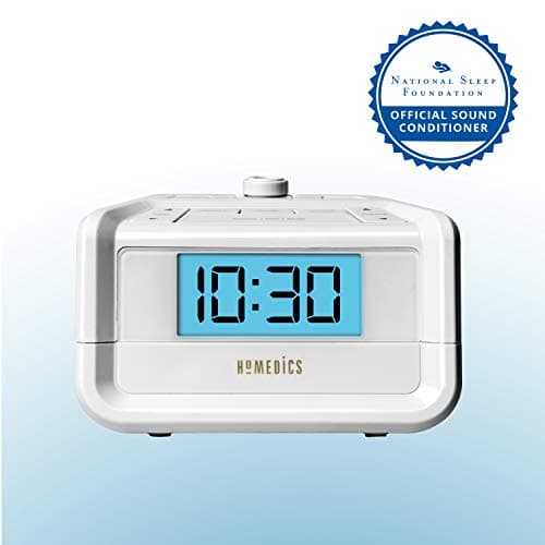 HoMedics Dual Alarm Digital FM Clock Radio Time Projection, 8 Relaxing Nature Sounds, LED Display, Multi-Alarm Snooze, Sleep Timer, Nightlight, Ceiling Clock SoundSpa, White
