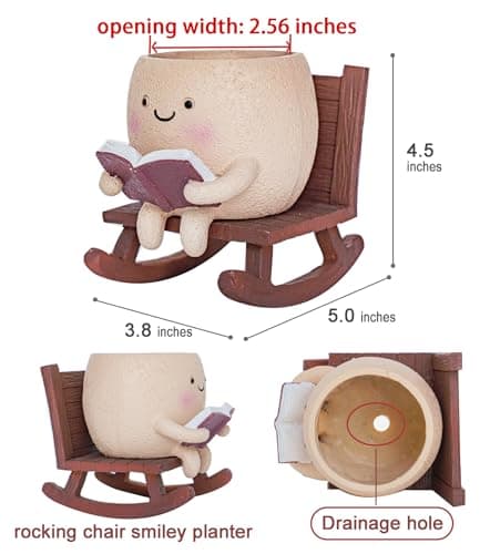 Rocking Chair Smiley Face Planter,Cute Plant Pots for Indoor Outdoor Plants,Succulent Pots with Drainage Hole,Unique Funny Flower Pot for Succulents,Plant Gifts for Mother's Day, Birthday, Christmas B0F59W5CR2