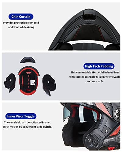 ILM Motorcycle Full Face Modular ATV Helmet Three in One Snowmobile Casco with Pinlock Anti Fog Visor for Men Women DOT Model 909F