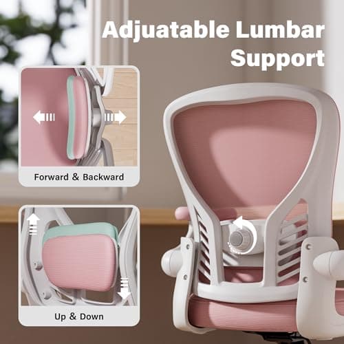GYI Ergonomic Office Chair, Mesh Desk Chair with Adjustable Lumbar Support and 3D Flip-up Arms, Computer Chair with Wheels, Pink