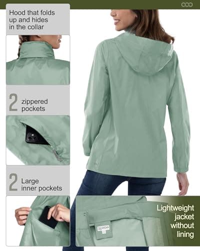 33,000ft Women's Rain Jacket Waterproof Lightweight Packable Raincoat with Hood for Golf Hiking Travel Windbreaker