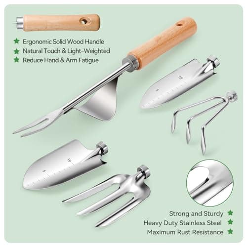 Rust-Resistant Steel Garden Tool Sets for Women, Men, Durable, Ergonomic Wooden Handle, Idea for Planting Work Grenebo Heavy Duty Gardening Tools with Handbag, Gardening Gifts for Women B09F9C3KFS