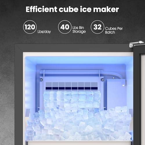 Coolake Ice Maker Under Counter 120lbs/day with 40lbs Storage, Outdoor Built-in Ice Maker Machine, Stainless Steel Self-cleaning Gravity Drainage Freestanding Ice Machine for Party Home Bar Restaurant