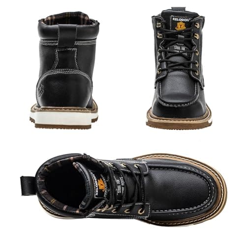 KELODON Waterproof Steel Toe Boots For Men-6" Leather Moc Toe Winter Warm Work Boots Mens Steel Toe Shoes Indestructible Non Slip Resistant Construction Safety Boot