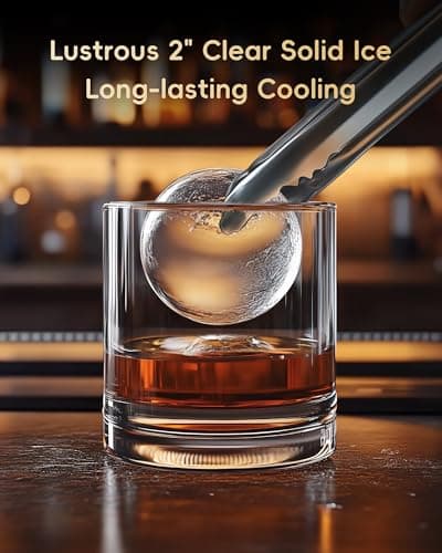 ecozy 2" Clear Ice Ball Maker Countertop with CrystalFlux Technology, 4 pcs in 40 Mins, 144 pcs/Day, Sphere Ice Maker with Automatic Water Supply, Self-Cleaning, Enhanced Insulation for Whiskey Bar
