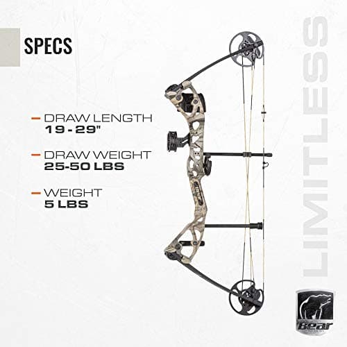 Bear Archery Limitless Dual Cam Compound Bow - Includes Quiver, Sight and Rest, God's Country