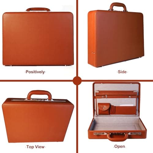 Large Business Briefcase for Men - Hard Case PU Leather Attache with Lock ,Expanding Business Briefcase Bag for Professionals