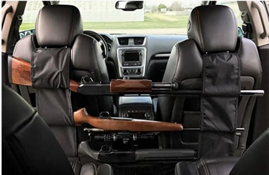 Seat Back Gun Rack, Gun Sling Bag, Camo Front Seat Gun Organizer Holder for Hunting Rifles/Shotguns for 3 Guns, Rifles, Shotguns in Cars, Trucks & SUV for Hunting Sports Camouflage
