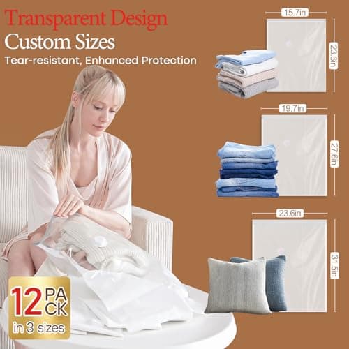 Travel Vacuum Bags with Rechargeable Cordless Air Pump, 12 Pack Vacuum Storage Seal Bags for Clothing(4 Large+4 Medium+4 Small), Compression Packing for Clothes Suitcase Luggage