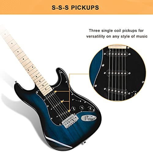 GLARRY Full Size Electric Guitar for Music Lover Beginner with 20W Amp and Accessories Pack Guitar Bag (DARK BLUE, 39" Right Handed)
