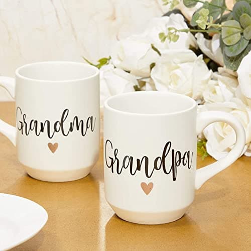 Sparkle and Bash Grandma & Grandpa Mugs - 15 Oz White 2-Pack Ceramic Modern - Grandparent Announcement Coffee Mug Set - Gifts for Grandparents First Time