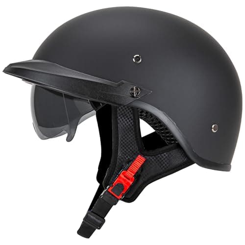 Cartman Motorcycle Open Face Helmet with Sun Visor Quick Release Buckle, Matte Black, DOT Approved