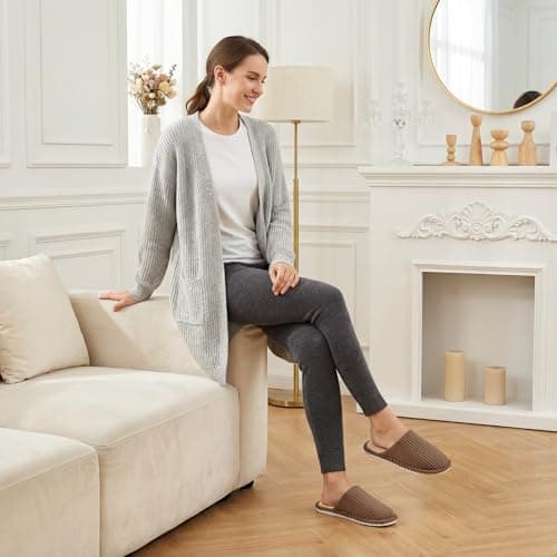 sinceslim Memory Foam House Slippers for Women Indoor Slippers with Non-Slip Rubber Sole Close Toe Slip On Cotton Slippers