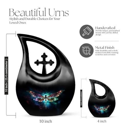 Dragonfly Burial Keepsake Urns for Adult Male Female Ashes, Black Handcrafted Cremation Urn for Human Ashes, Drop Remembrance Gift for Loss, Burial Cremains Container, 3 Inches B0FFTCTN32