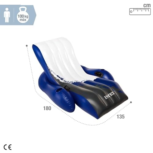 Intex Inflatable Lounge Pool Recliner Lounger Chair with Cup Holders - Heavy-Duty Float Raft for Adults, 220 Lb Capacity Large Floating Tanning Chair