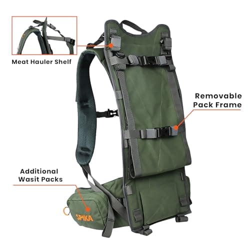 SPIKA Hunting Backpacks for Men, Meat Hauler Frame Pack with Rifle Holder, 40L/80L Extendable + Capacity for Bow Rifle Gun