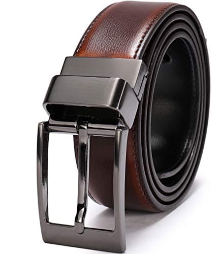 beltox fine Men's Dress Belt Leather Reversible 1.25" Wide Rotated Buckle Gift Box