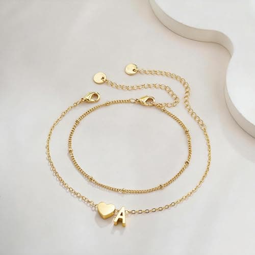 14K Gold Plated Heart Initial Bracelet Teen Girl Gifts Trendy Stuff Dainty Gold Bracelets for Women Girls Jewelry Gifts Gold Initial Bracelets for Women Teen Girl Gifts Trendy Stuff B0FHKTMNHG