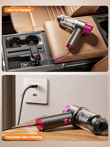 DRFLASH 6-in-1 Handheld Cordless Car Vacuum Cleaner, 16000PA Portable Mini Vacuum Cleaners with LED Light & Fast Type-C Charging, Multi-Nozzles for Home, Outdoor,Pets, Office Use