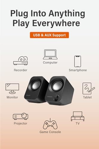 FUNLOGY Speaker - 14W Stereo PC Speakers, USB Powered, Compact Size with 30° Tilt Design, Volume Dial Control, for Desktop, Laptop, Monitor, Gaming Consoles, Black