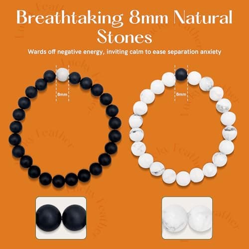 Lucky Feather Relationship matching couples bracelets | matching bracelets couples gifts for Boyfriend Girlfriend Husband Wife | Unique, birthday gift, anniversary for women | 2 pack