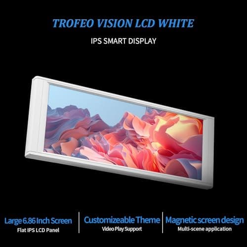Thermalright Trofeo Vision LCD White Edition Case Sub-Display Features a 6.86-inch Full-Color LCD Screen (1280x480 Resolution) with Magnetic Panel Design. Supports DIY Dynamic/Static Images (White).
