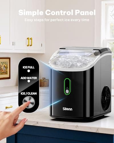 Silonn Nugget Ice Maker Countertop, Pellet Ice Machine with Self-Cleaning Function, Sonic Ice Maker Produces 36lbs of Chewable Ice in 24 Hours, Ideal for Home Kitchen and Office (Black)