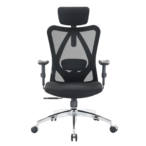 SIHOO M18 Ergonomic Office Chair, High Back Mesh Desk Chair with Adjustable Headrest & Lumbar Support, 330lbs Capacity Computer Chair with 2D Armrests & Wide Cushion, Tilt Lock, for Home Office-Black
