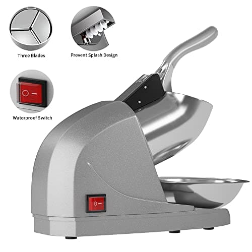 OKF Ice Shaver Prevent Splash Snow Cone Machine, Electric 3 Blades Shaved Ice Machine, 380W Ice Shaver Machine, 286lbs/hr Ice Crushers for Home Use, Ice Crusher with Free Ice Pick (Silver)