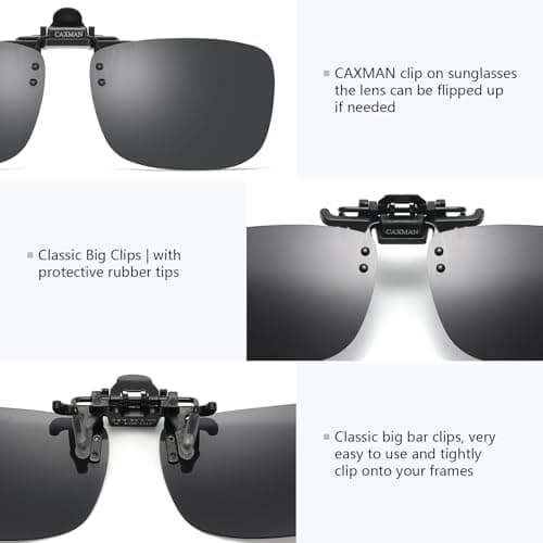 CAXMAN Polarized Clip-on Flip Up Metal Clip Rimless Sunglasses for Prescription Glasses