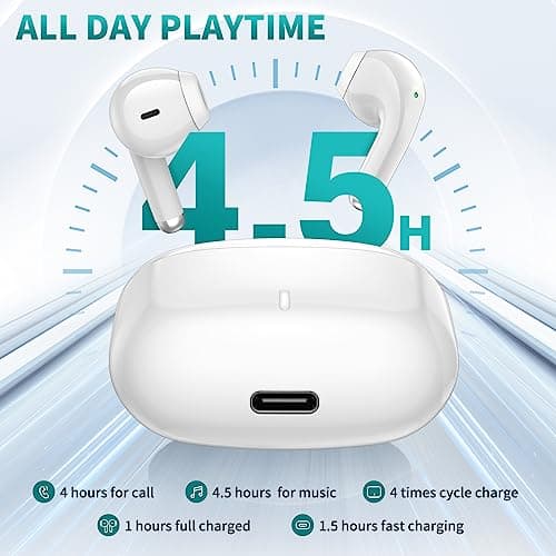 ACAGET Wireless Earbuds for iPhone 17 16 Pro Max Air 15 14 13 12 11 XR XS Bluetooth 5.3 Headphones Noise Isolation Earphones for Galaxy S25 S24 Ultra S23 S22 HiFi Bass Stereo Earphone for Google Pixel