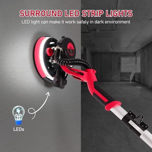 Cofiyard Drywall Sander with Vacuum Dust Collector,1250W Electric Drywall Sander ,7 Variable Speed LED Light 900-1800RPM,Foldable & Extendable Handle Ceiling Popcorn Removal Tool