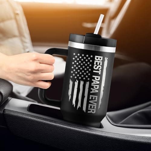 Best Papa Gifts for Fathers Day Christmas 40oz Travel Cup Insulated Tumbler with Handle & Straw ROSTANTEN Papa Gifts Birthday Gifts for Papa from Grandkids B0F5J1RJCL