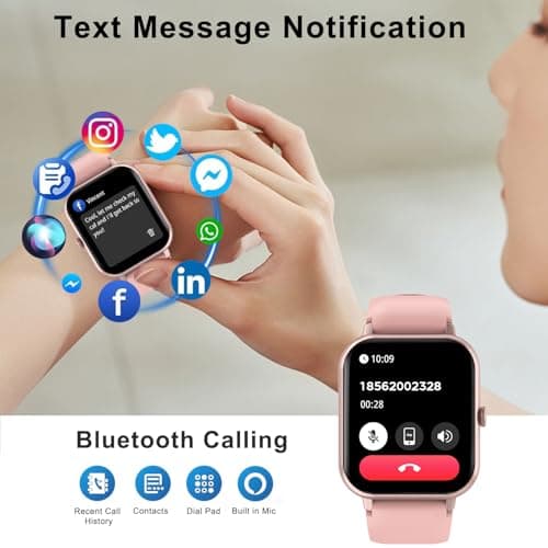 Smart Watch for Men Women Compatible with IOS Android Phone, 1.83" Full Touchscreen IP68 Waterproof Smart Watches,Fitness Tracker with Make/Recive Call 123+ Sport Modes Heart Rate/Sleep Monitor,Pink