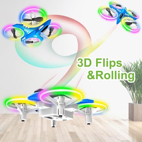 Dwi Dowellin 4.9 Inch Mini Drone for Kids LED Night Lights One Key Take Off Landing Flips RC Remote Control Small Flying Toys Drones for Beginners Boys and Girls Adults Nano Quadcopter, Blue