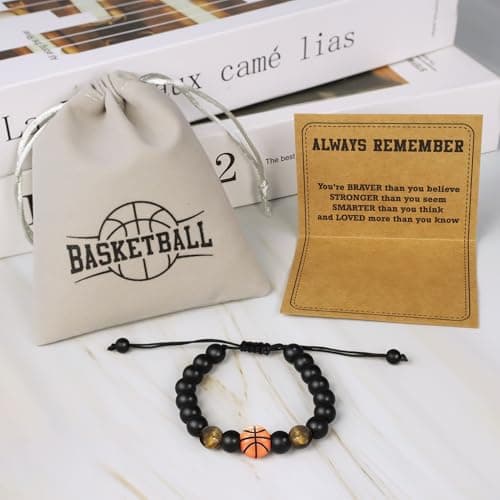 Tifeson Christmas Stocking Stuffers Gifts for Boys, Basketball Bracelet for Son Grandson Team Players Fan Adjustable Inspirational Beaded Bracelet for Birthday Christmas Gifts
