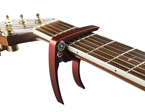 Guitar Capo (2 Pack) for Acoustic Guitars, Ukulele, Banjo, Mandolin, Bass - Made of Ultra Lightweight Aluminum Metal (1.2 oz!) for 6 & 12 String Instruments - Nordic Essentials (Red + Gold)