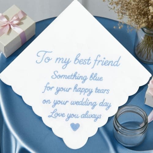 Lamyba Bride Gifts – Something Blue Gift for Bride Groom Mother/Father of the Bride, Mother in Law Handkerchief, (Blue/White) B0H2641W6W
