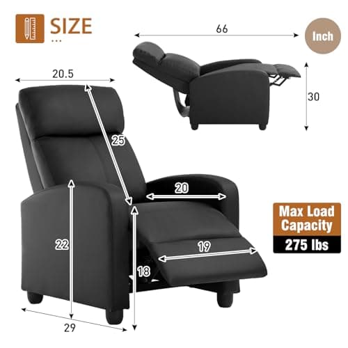 FDW Recliner Chair Push Back Sofa Home Theater Seating with Lumbar Support and Leather Padded Seat Backrest for Living Room