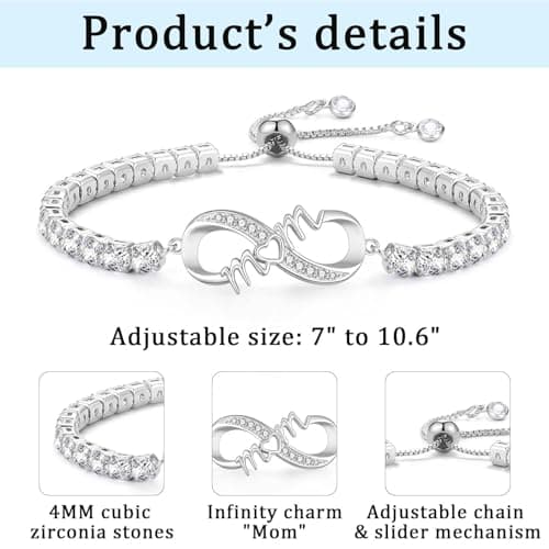 4MM Cubic Zirconia Tennis Bracelet, Infinity CZ Jewelry, Christmas, Mothers Day, Valentines Day, Birthday, Easter Mom Nana Grandma Aunt Mimi Gigi Grammy Granny Bracelet Gifts for Women B0GSZ6BKPH
