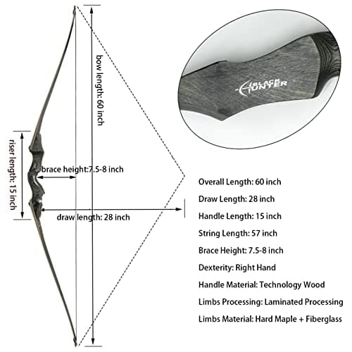 Black Hunter Archery Takedown Bow Longbow American Longbow Adult Right Hand Hunting Wood Bow 60",30-60lbs Target Practice