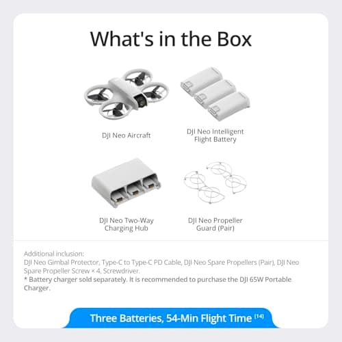 DJI Neo Three-Battery Combo, Mini Drone 4K UHD Camera for Adults, 135g Self Flying Drone That Follows You, Palm Takeoff, Subject Tracking, QuickShots, Stabilized Video (Controller-Free)