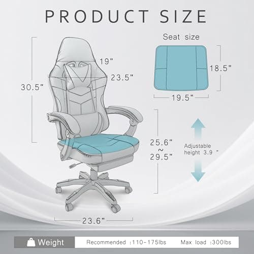 J.M.-Deco Gaming Chair Office Chair-Big and Tall Office Ergonomic Chair with Foot Rest - Comfy Desk Chair with Lumbar Support,Black