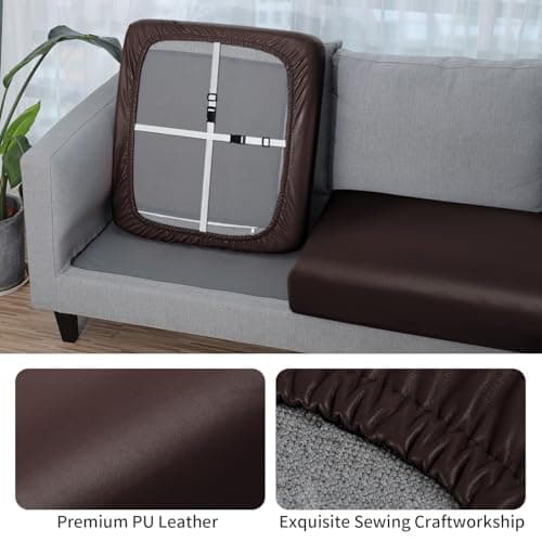 Fuloon Faux Leather Couch Cushion Slipcover, Waterproof Stretch Covers for Sofa, RV Chair Seat Cover, Individual Loveseat Couch Cushion Replacement, PU Leather Sofa Slipcovers(3 Pack, Brown)