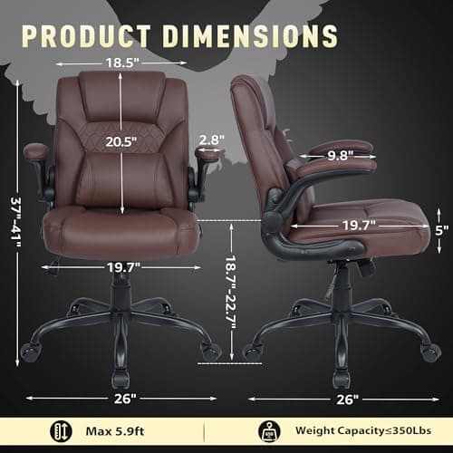 Home Office Chair with Lumbar Support, 5" Thickened Seat, Small PU Leather Rocking Desk Chair, Comfy Computer Chairs with Rolling Wheels & Adjustable Armrests for Adults, Brown