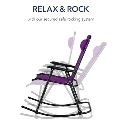 Best Choice Products Outdoor Zero Gravity Rocking Chair, Folding Reclining Patio Lounge Chair with Adjustable Pillow for Lawn, Beach, Camping - Amethyst Purple