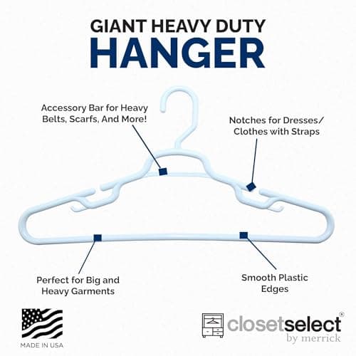 19" XL Plastic Hangers, Giant Heavy Duty Hanger, Merrick, XL Hanger, 36